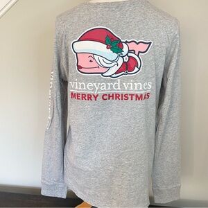 Vineyard Vines Women’s Christmas Mrs Claus Whale Gray Long Sleeve Tee Size M
